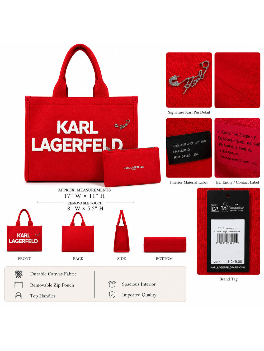Karl Lagerfeld Paris Kristina Tote Bag - Picture 2 of 8